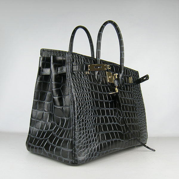 Replica Hermes Birkin 40CM Crocodile Veins Leather Bag Black 6099 Online